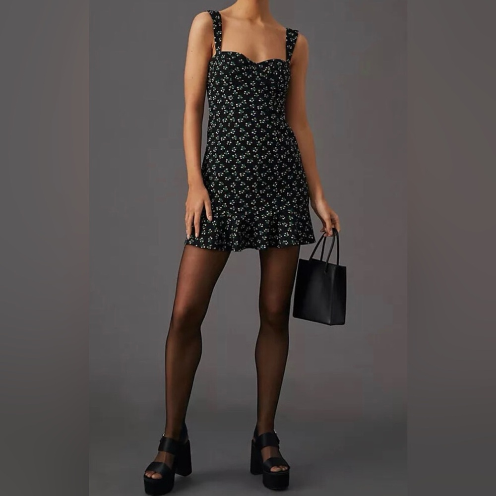 Hutch NWT Anthropologie Black Ditsy Floral Corset Mini Dress Size Large